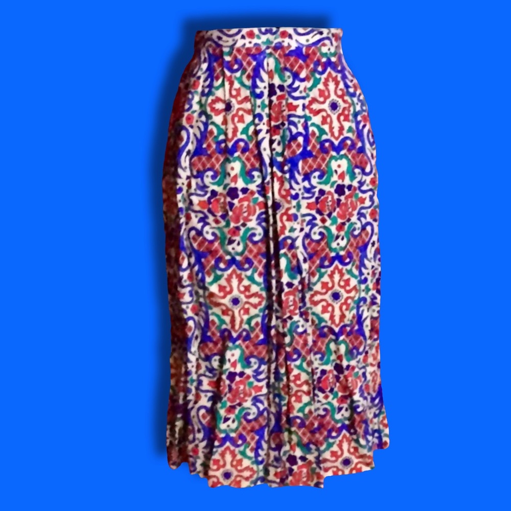 Vintage 70s Claude Paisley Knee Length Skirt